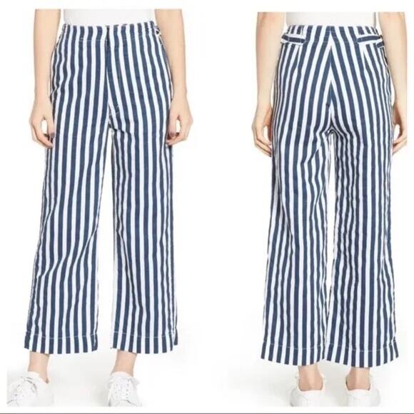 MOTHER Pants - Mother Denim The Cinch Greaser Wide Leg Pant in Sea Daze Stripes, Size 27